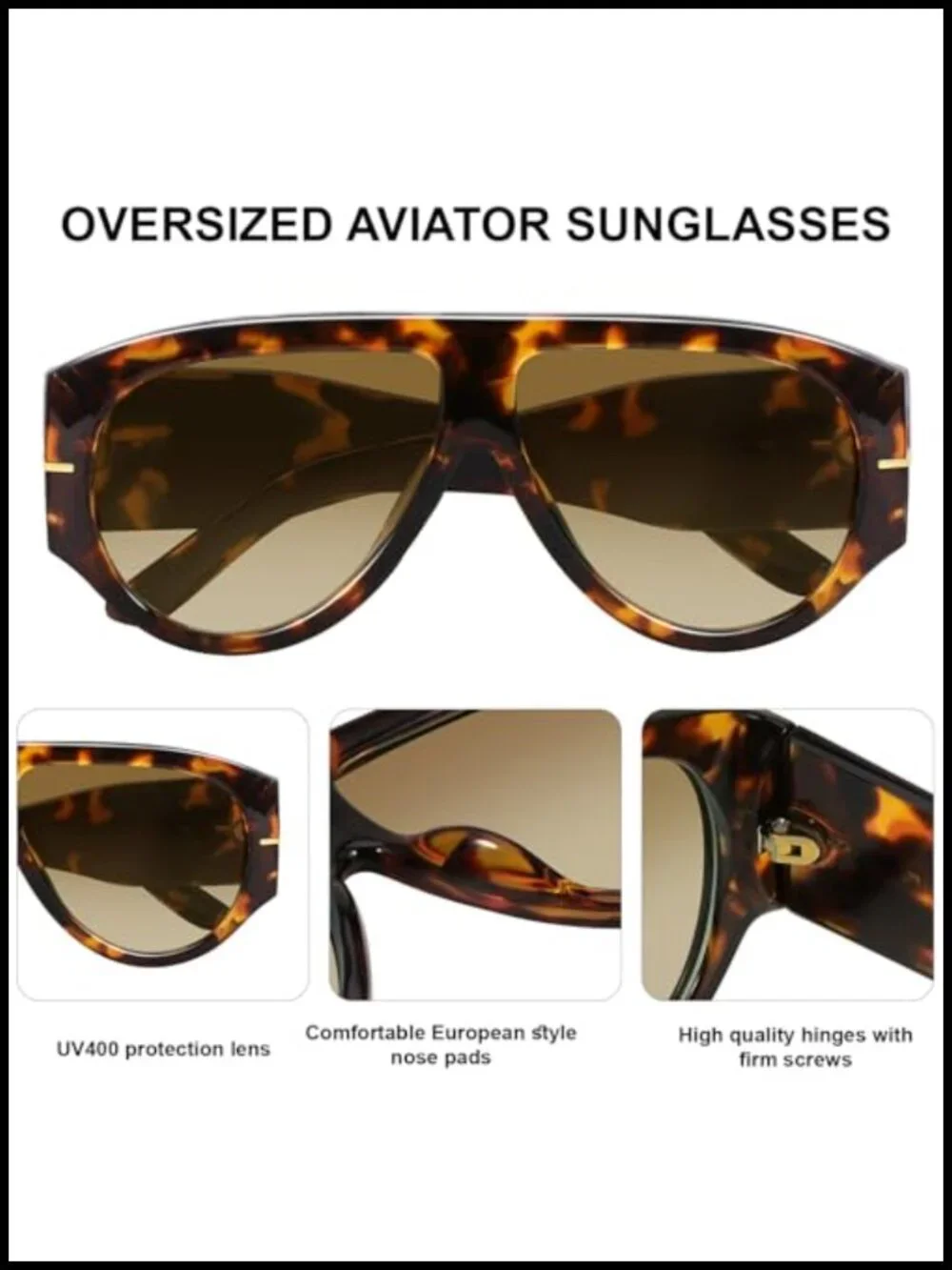Oversized Aviator Sunglasses Women Men 70s Retro UV400